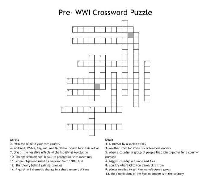 World war one crossword puzzle answer key