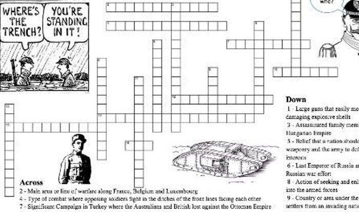 World war one crossword puzzle answer key